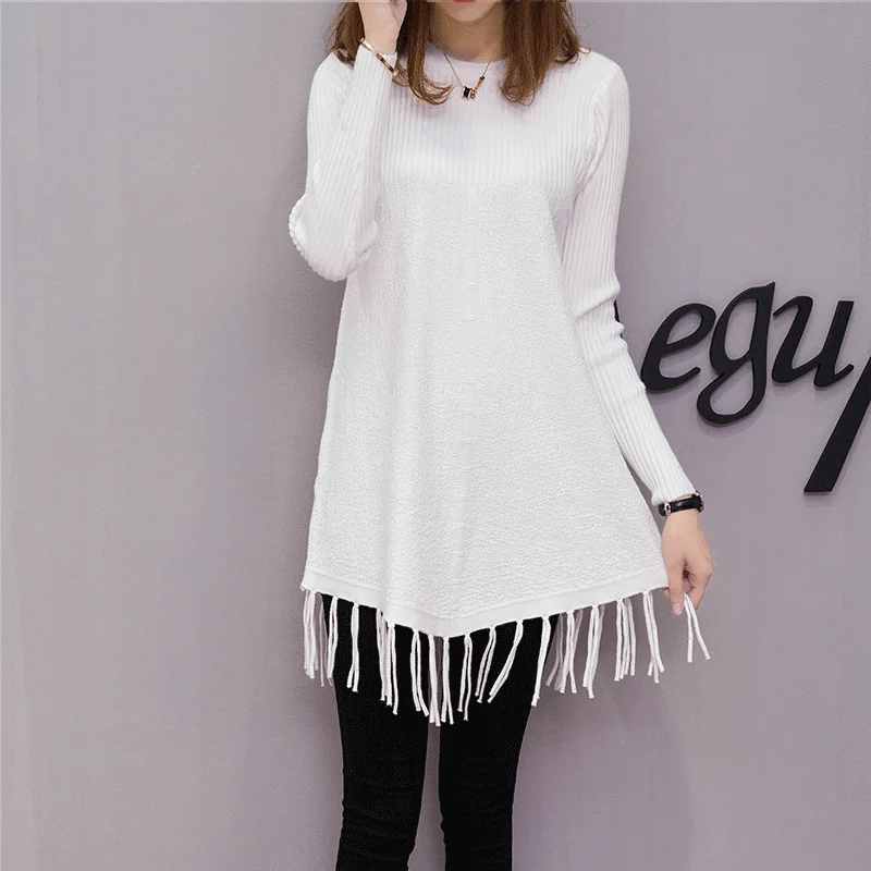 Maglioni donna Autumn Winter Women Pullovers and Sweaters O Neck Long Knitted Sweaters Solid Pull Femme Hiver with Tassel