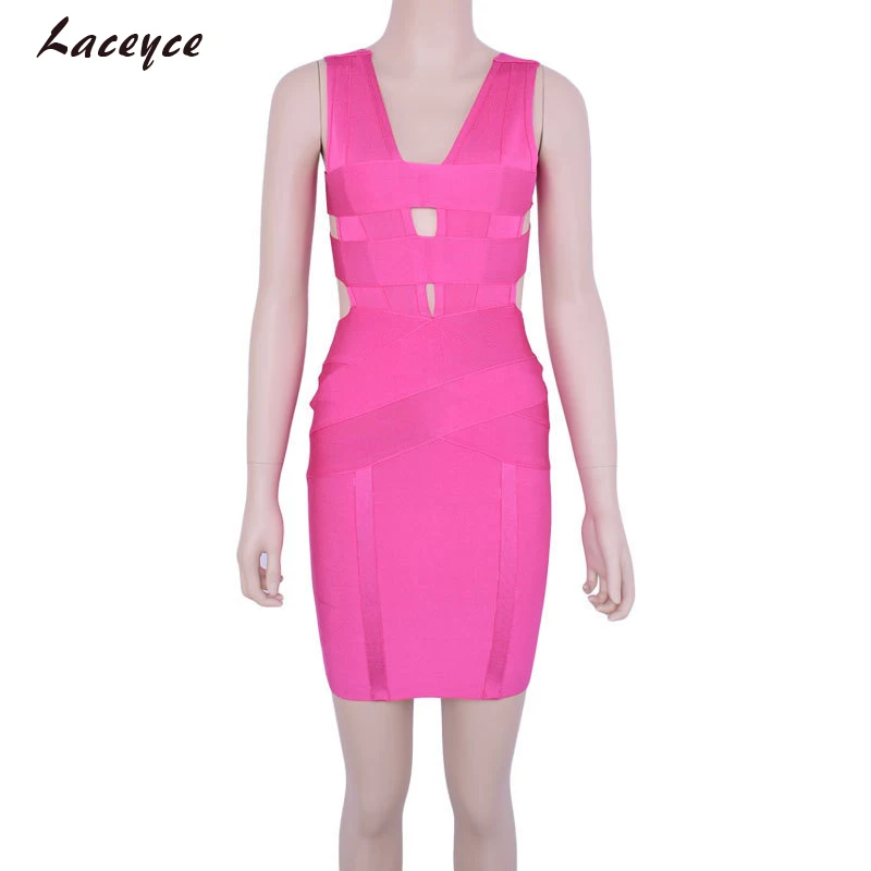 Laceyce 2018 Chic летнее платье Модные женские розовый желтый без рукавов выдалбливают