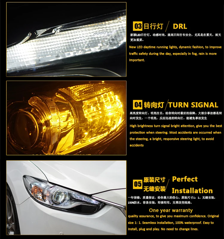 Excellent Car Styling New For Mazda 6 led headlights 2014-2016 Led Mazda Atenza head lamp Angel eye led drl HID KIT Bi-Xenon Lens low beam 13