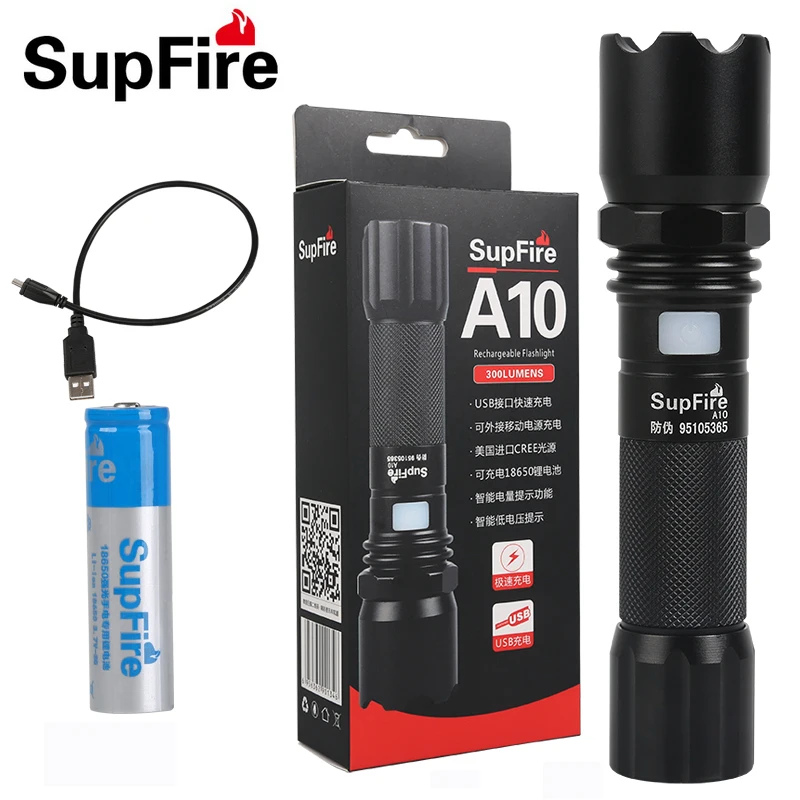 Светодиодный фонарик USB Ручной фонарь Linterna Supfire A10 светодиодная вспышка света для