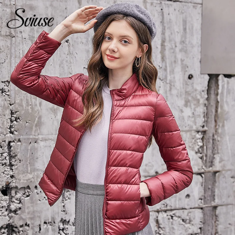 Women's Ultra Light White Duck Down Jacket Winter Casual Red Long