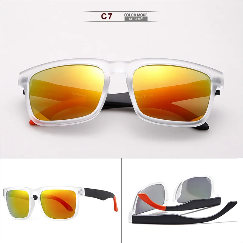 Супер предложение, новинка, мужские спортивные солнцезащитные очки, квадратная оправа, светоотражающее покрытие, солнцезащитные очки для женщин, фирменный дизайн, HD линзы, UV400, KD1123 - Цвет линз: C7