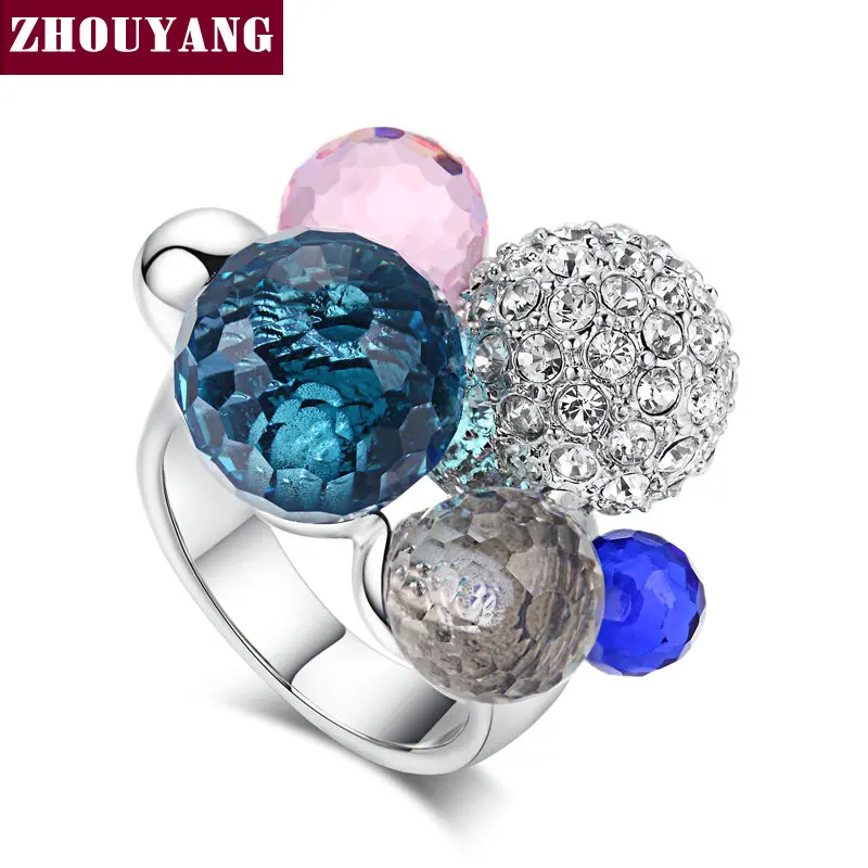 

ZYR066 Luxury Retro Multicolor Crystal Ball Ring Silver Color Made with Genuine Austrian Crystals Full Sizes Wholesale