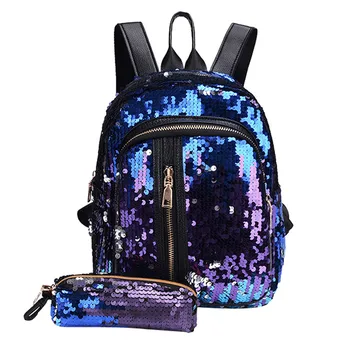 

Women's Glitter Sequined Backpack Fashion Bling Small Knapsack Preppy Travel Rucksack Girls School Bag Mochila Feminina 2PCS