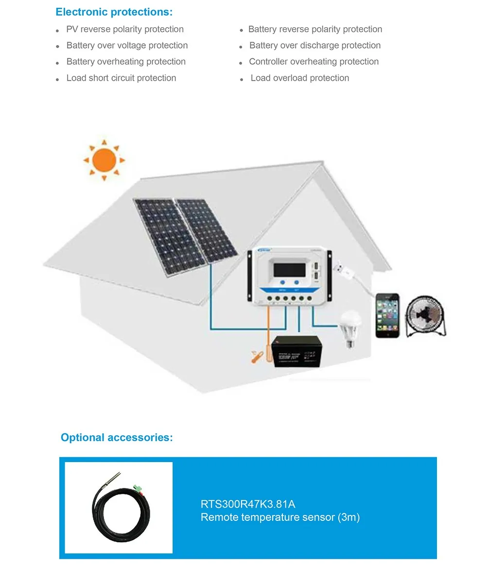 Carregador de Bateria 24v tipo Automático Vs3024au + Sensor Epsolar Solar Regulador 30a Temperatura Pwm 12v 3 Pwm epsolar carregador de bateria solar regulador