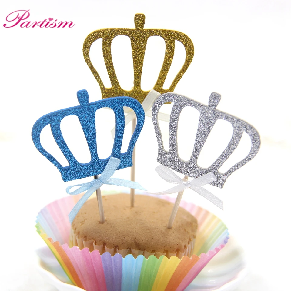 12PCS DIY Cupcake Toppers Lovely Shiny Crown Cakes Topper Picks For