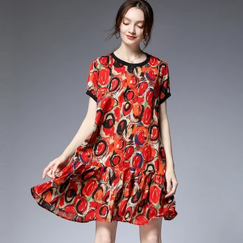 

Summer Chiffon dress short sleeve plus size women 2019 new red flower print party loose casual beach bohemian extra large dress