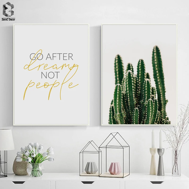 

Scandinavian Fresh Poster Nordic Canvas Wall Art Print Cactus Painting Decorative Life Quotes Picture for Living Room Decoration