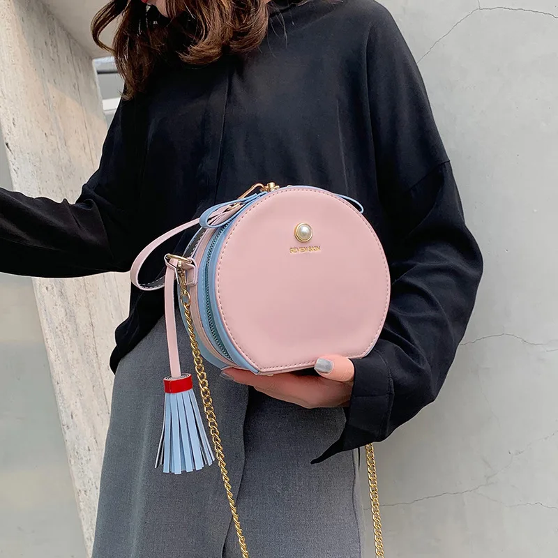 

Spring 2019 new Korean fashion tassels trend 100-fold chain with one shoulder and oblique handbag