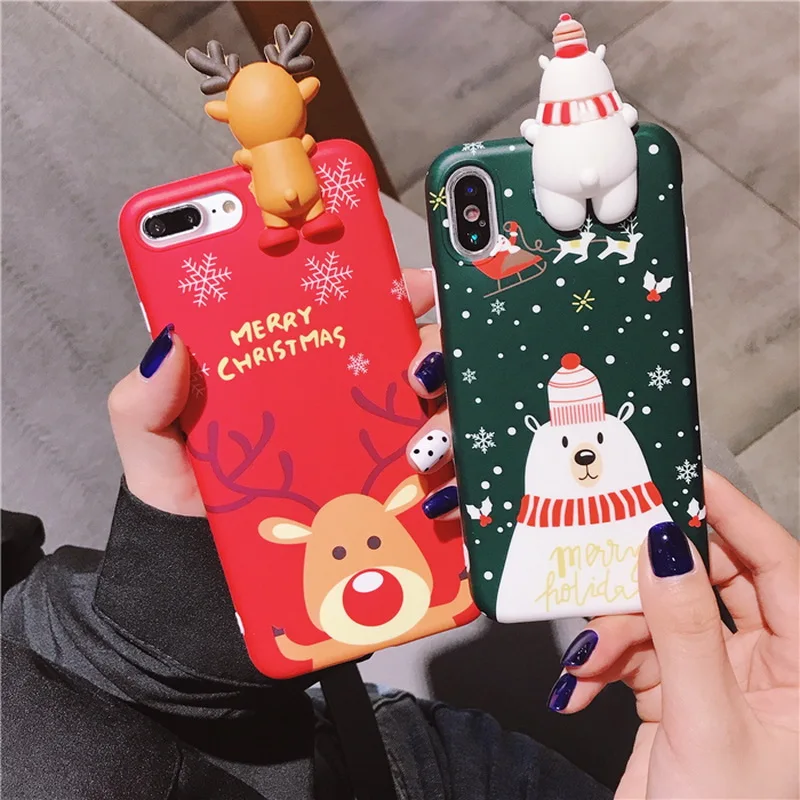 

Cute Cartoon 3D Merry Christmas Deer Elk Snowman Case For iPhone XS Max XR Soft TPU Silicon Back Case For iPhone X 6 6S 7 8 Plus