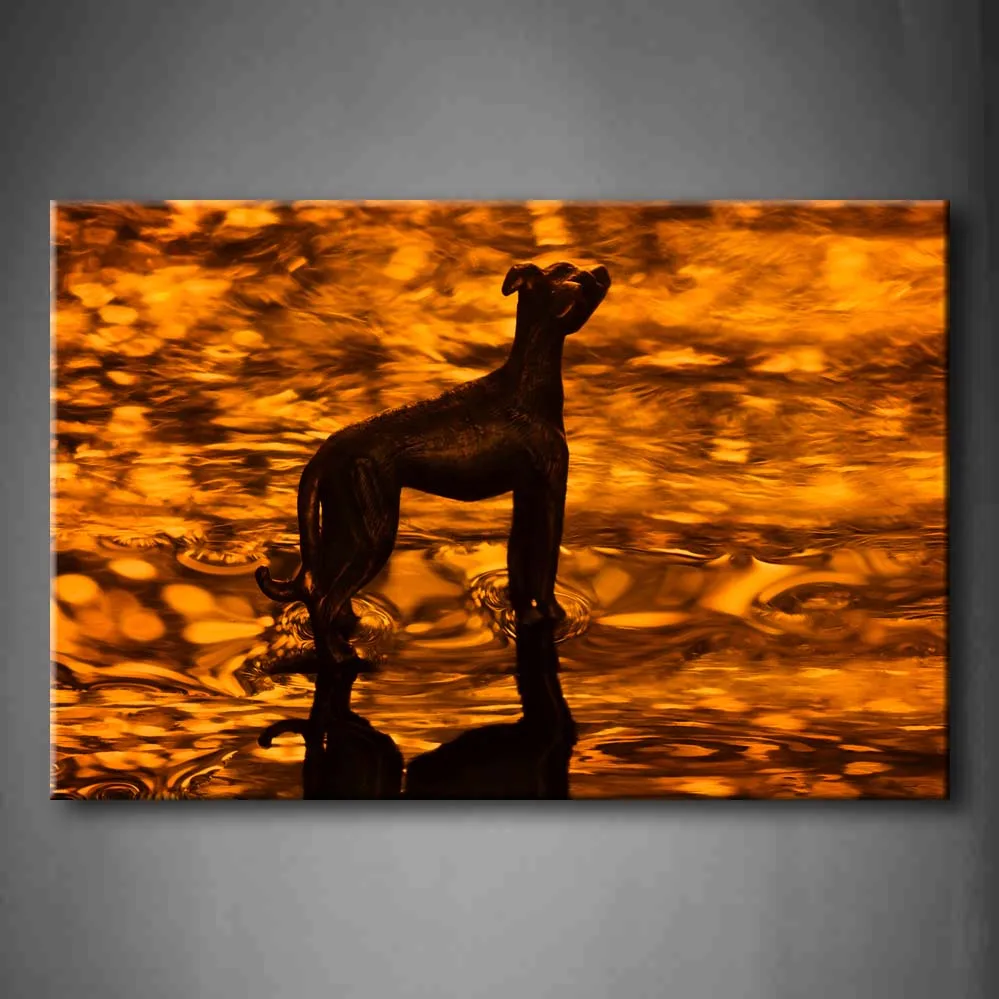 Настенная картина в рамке фотографии собачка воды закат принт на холсте для домашнего декора