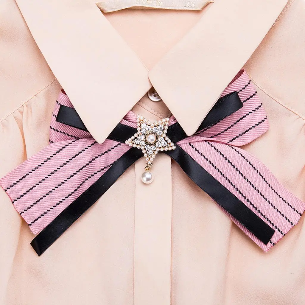 Вечерние галстук модный ленты Перл Декор Pre-tied Bow Tie Pin Брошь Зажим для галстука
