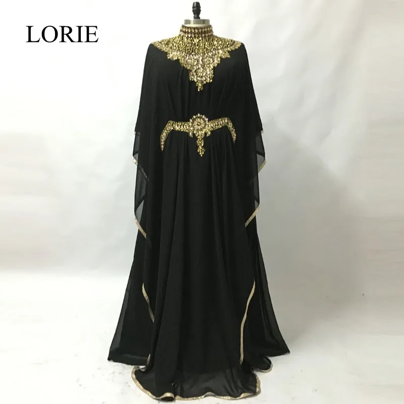 Caftan Marocaine 2017 черное мусульманское вечернее платье с длинным рукавом золотистое