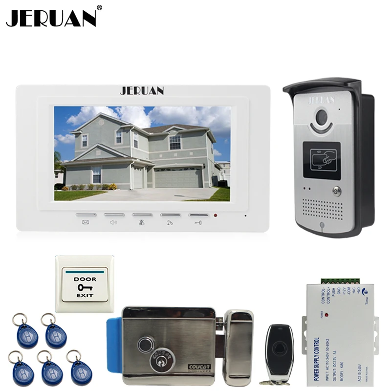 

JERUAN new 7`` LCD Video Door Phone System 700TVL Camera access Control System+Electronic lock+Remote control Unlock