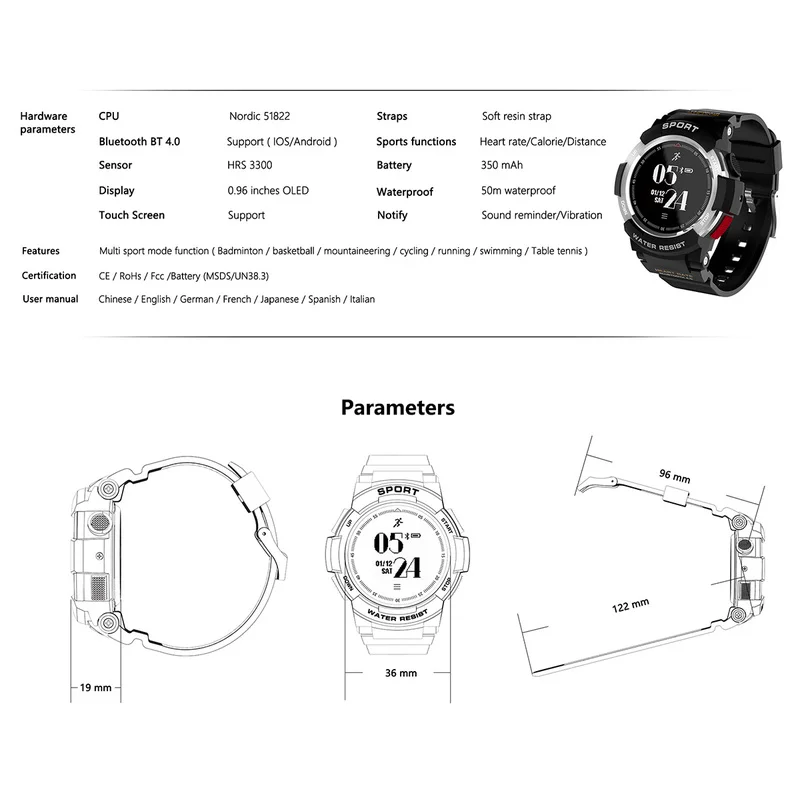 Мужские умные часы F6, умные часы с Bluetooth 4.0IP68, водонепроницаемые, gps, мониторинг сердечного ритма, шагомер для Android IOS