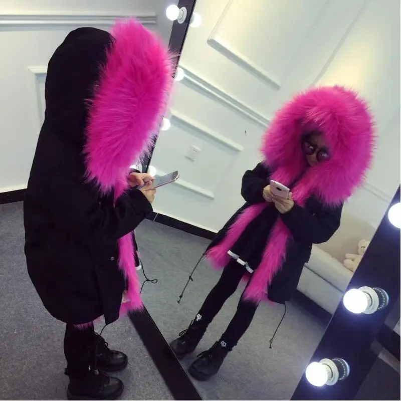

JKP 2018 Family children's fur jacket flight suit to overcome boys and girls Imitation fur liner long Style Outerwear CT-46