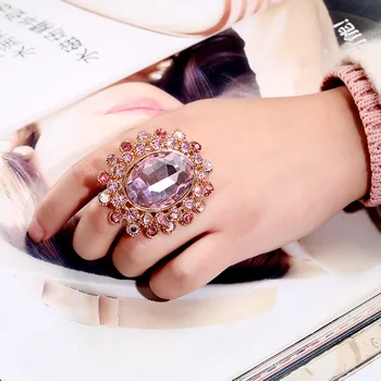 

Chunky Gold-color Colorful Rhinestone Exaggerated Crystal Adjustable Wedding Rings for Women Statement Jewelry