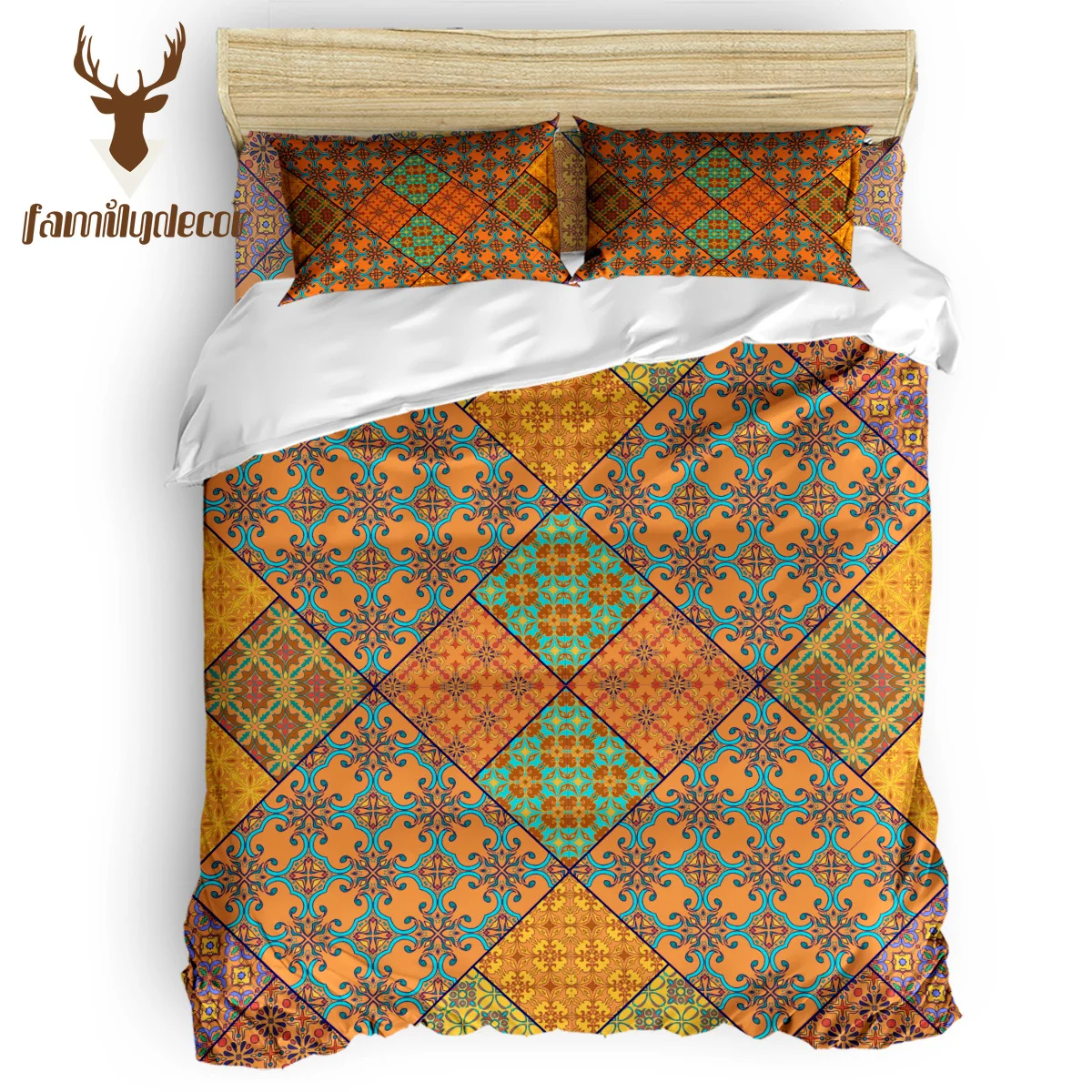 

FamilyDecor Retro Ethnic Square Pattern Bedding Set Luxury Comforter Bedding Sets 3D King Size Red Blue Cotton DHL Free Shipping