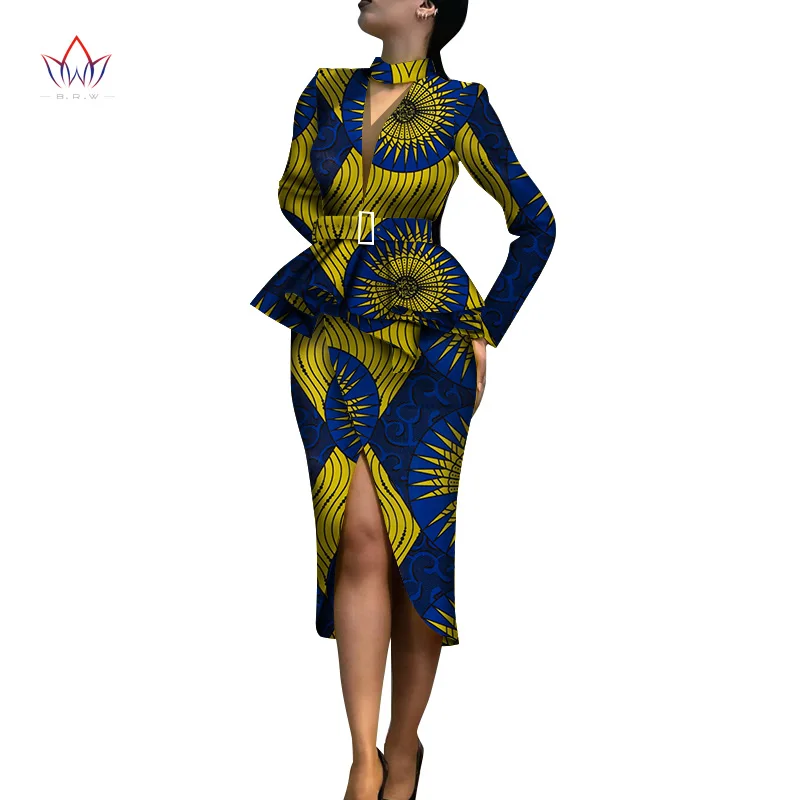 Новые весенние африканские костюмы с юбкой Дашики для женщин, элегантный женский комплект с юбкой, femme Bazin Riche, хлопковый комплект размера плюс, два предмета, WY4324
