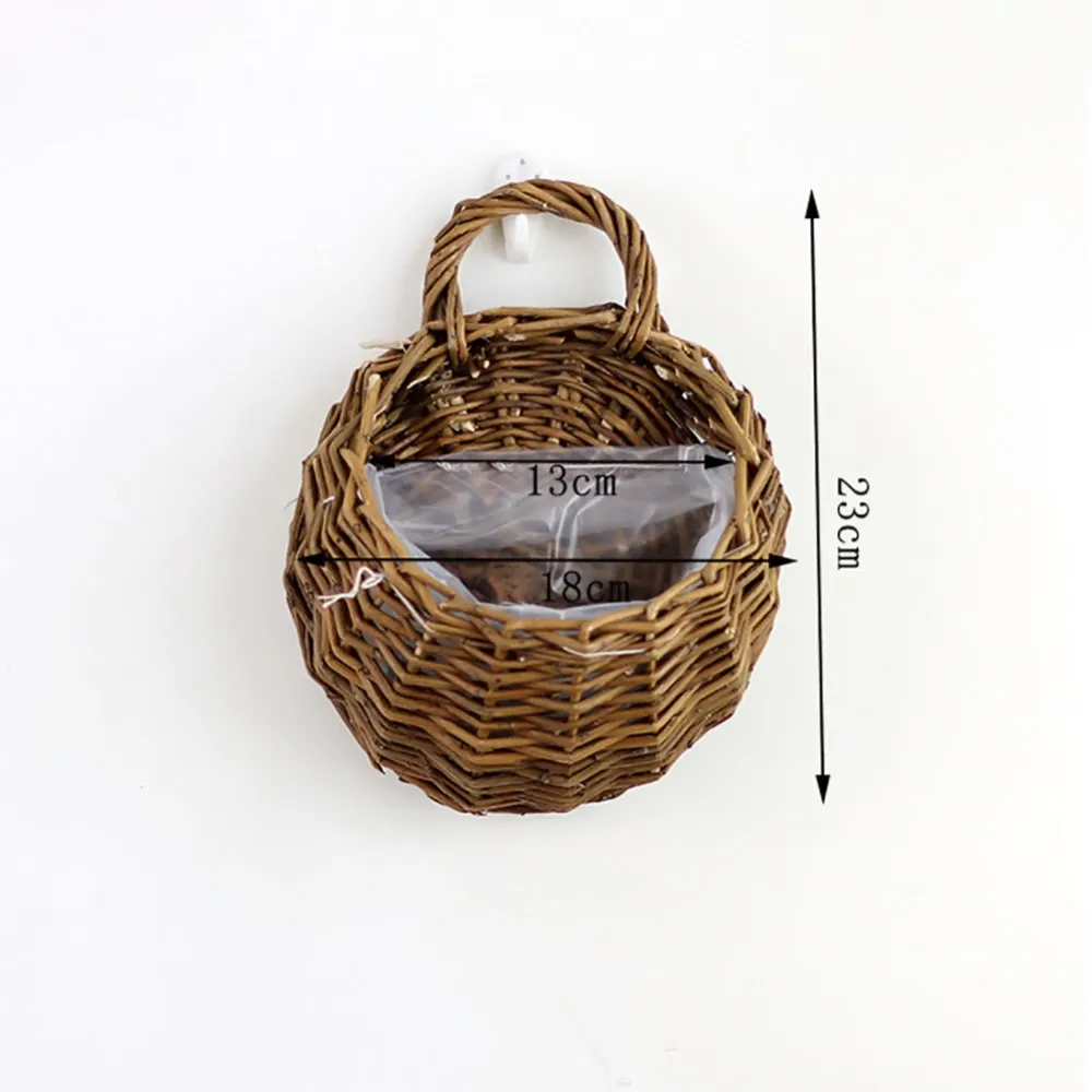 Wall Hanging Natural Wicker Flower Basket Flower Pot Planter Rattan Vase Basket Home Garden Wall Decoration Storage Container