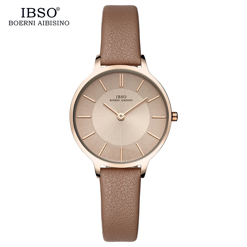 IBSO Brand 8 MM Ultra-Thin Quartz Watch Women Genuine Leather Women Watches 2018 Luxury Ladies Watch Montre Femme