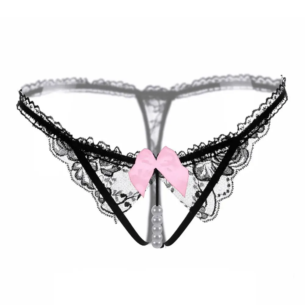

Sexy G-string Women Underwear Thong Bow Lace Crotchless Intimates Briefs Panties