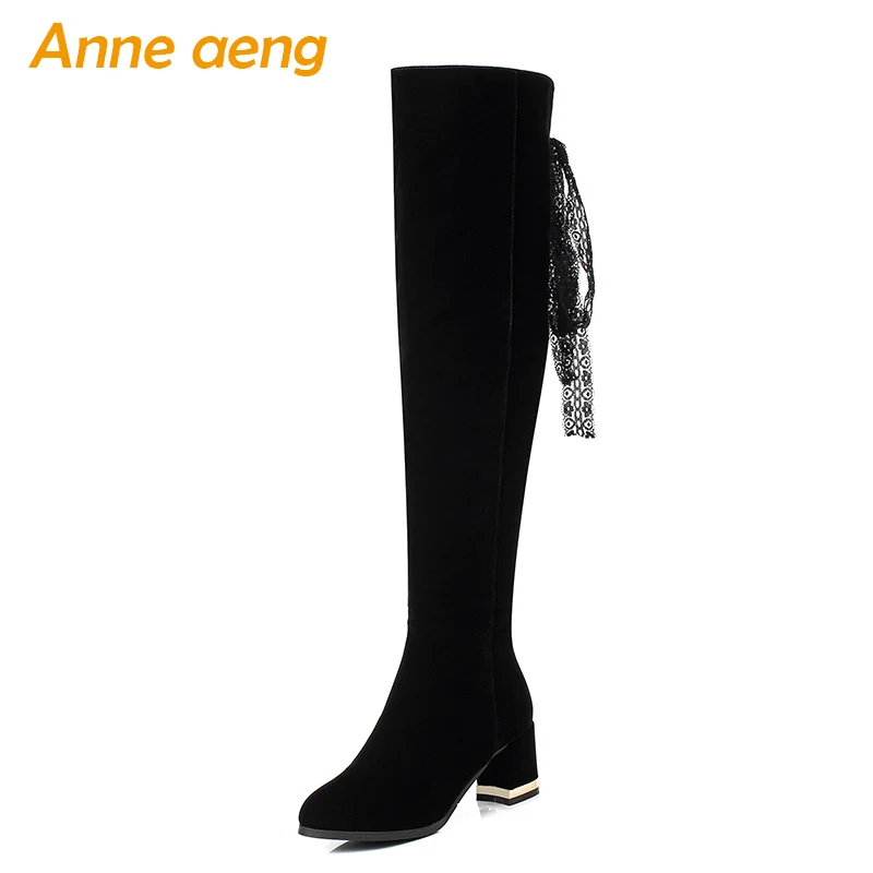 

2018 New Winter Women Over-The-Knee Boots High Heel Square Toe Zipper Narrow Band Sexy Ladies Women Shoes Black Thigh High Boots