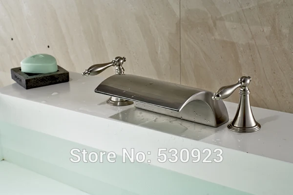 

New US Free Shipping Dual Handles Three Holes Bathroom 3Pcs Tub Faucet Set Nickle Brushed Mixer Tap Shower Facuet Deck mount