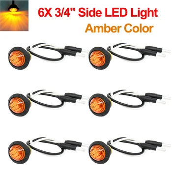 

6X Mini Round 12V 3/4" Side LED Clearance Marker Light Amber Clearance 3 LED Bullet Connectors for Trailer Truck Boat Bus