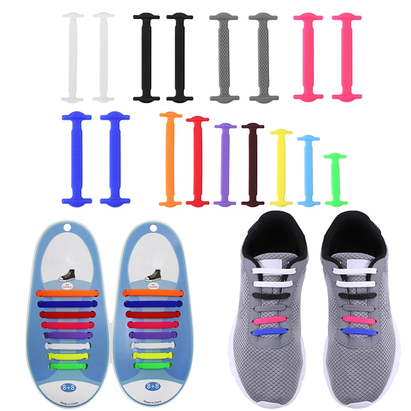 8 Pairs/Set Silicone Shoelaces Children Elastic Multifunctional Shoe String Solid Color Running No Tie Shoelaces for Kids Adults