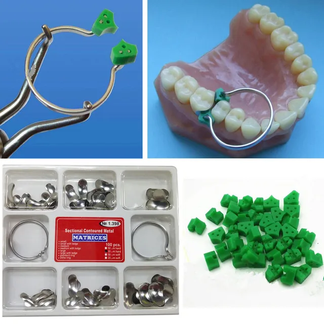 40Pcs Add On Wedge+100Pcs/Set Dental Sectional Contoured Matrices Matrix Ring Deltain Teeth