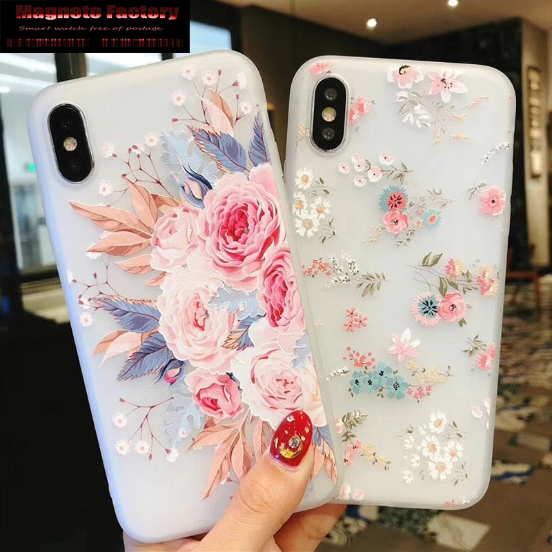 Силиконовый чехол с цветами для телефона iPhone 7 8 Plus XS Max XR розовые цветочные чехлы X
