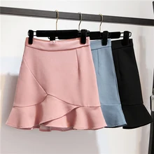 Новые летние женские юбки Роскошные с оборкой, с высокой посадкой Пакет ягодиц короткая юбка женская s черная Весенняя юбка-годе женщина