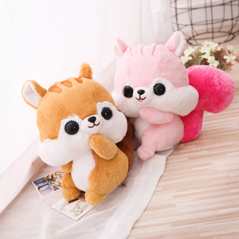 Cute Squirrel Plush Toy Big Eyes&tail Soft Stuffed Animal Doll Cartoon