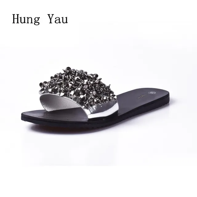 Women Sandals Flips Flops 2018 Summer Style Shoes Woman Wedges Sandals Fashion Rivet Crystal Platform Female Slides Ladies Shoes