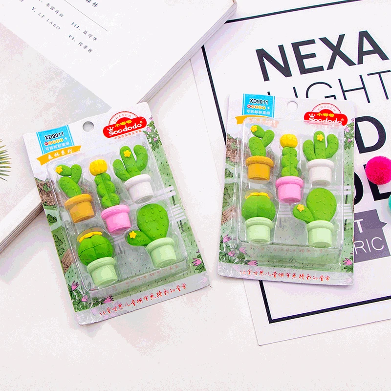 12 pack/lot Cactus Series Eraser Set Rubber Eraser Primary Student Prizes Promotional Gift Stationery