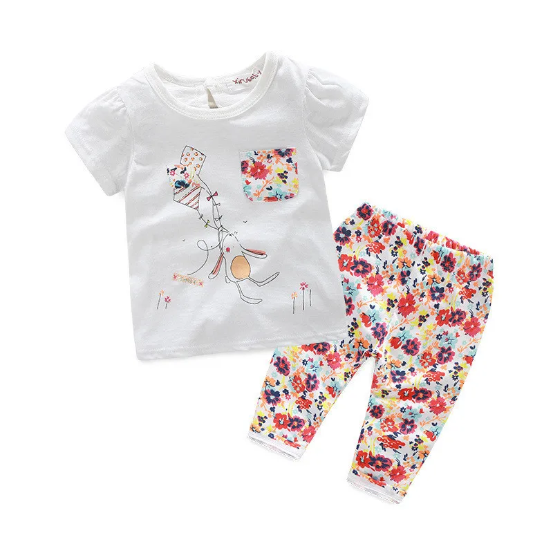 New Hot Sale Girl Clothing t shirt Set Top+Pants For Baby Girls Summer