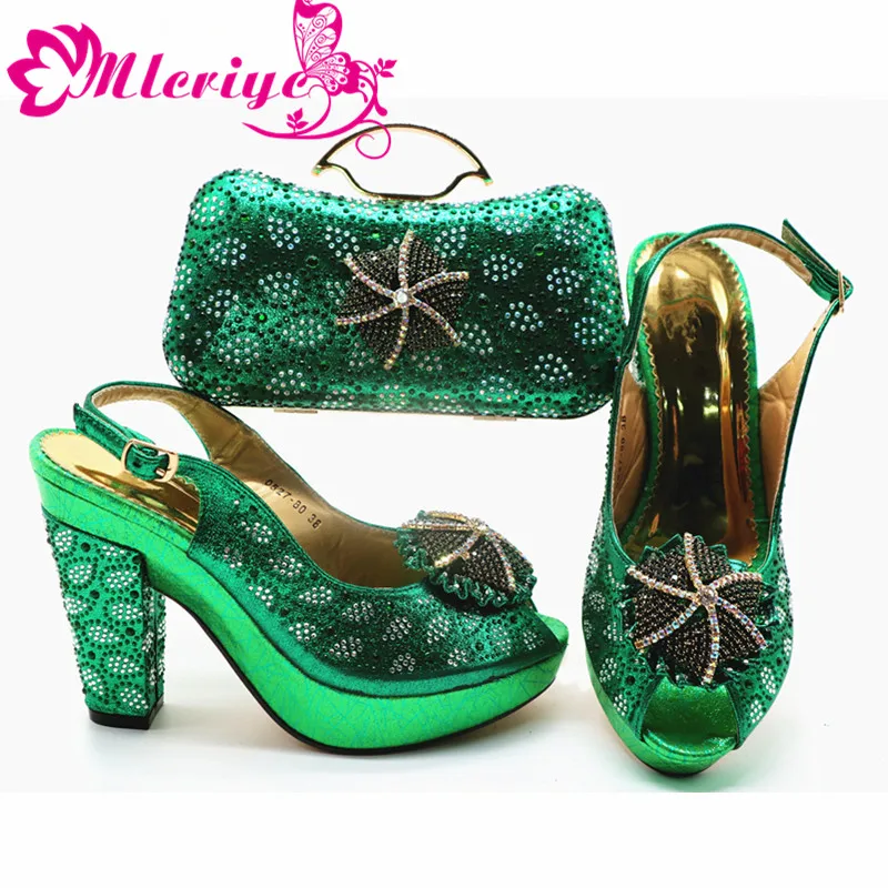 

New Arrival Italian Designer Shoes and Bags Matching Set Decorated with Rhinestone Shoe and Bag Set African Sets 2019 Party Shoe