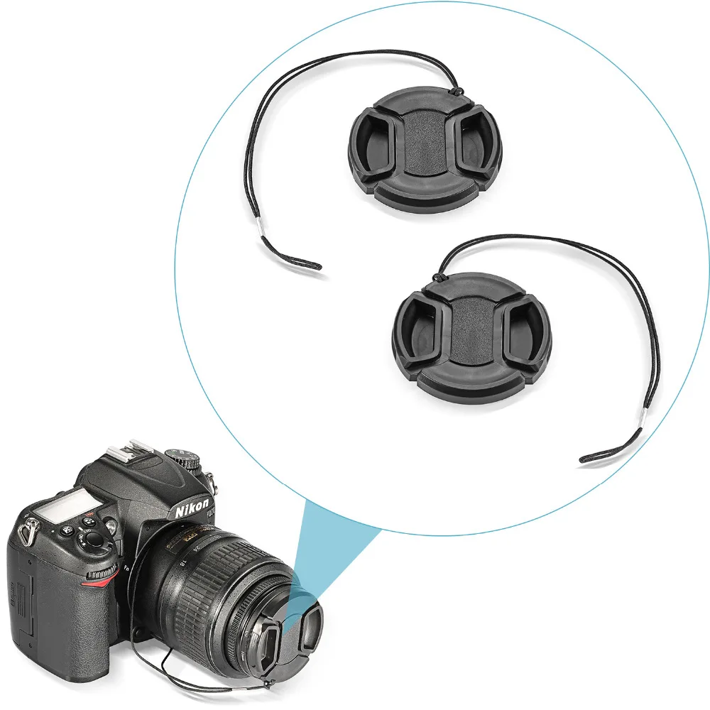 Neewer объектив Кепки сумка для фотоаппарата nikon D3200 D3100 D3000 D5200 D5100 D5000 D90 D80 D60 D40 DSLR камеры,(2) УФ-фильтр 52 мм с центральным проводником света линзы Кепки s