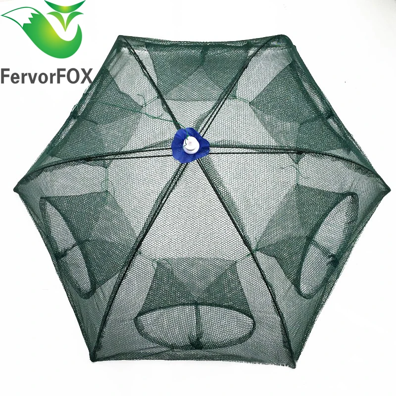 Folded Portable Hexagon 6 Hole Automatic Fishing Shrimp Trap Fishing Net Fish Shrimp Minnow Crab Baits Cast Mesh Trap Folded Portable Hexagon 6 Hole Automatic Fishing Shrimp Trap Fishing Net Fish Shrimp Minnow Crab Baits Cast Mesh Trap