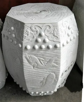 

Jingdezhen Ceramic Stool White Carving Sea Fish Anise Outdoor Balcony Stool