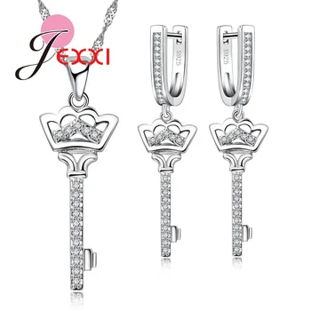 

Freedom Design Jewelry Set For Women Silver And Clear Key Earrings And Necklace Chain Set For Anniversary