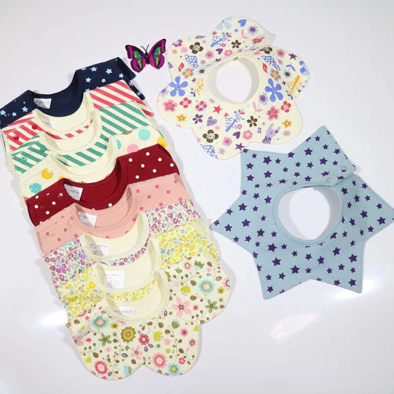 4 Newborn Baby Boy Girl Bib 360 Degree Four-layer Waterproof Flower Octagonal Bib Bandana Bibs Feeding Apron Child Crumb Catcher