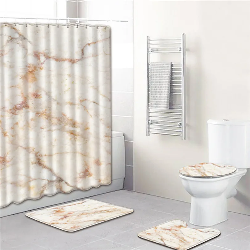  4PCS  Shower Curtains Non Slip Toilet Polyester Cover Mat Set Bathroom Shower Curtain home Decor Bathroom Products #3m15 (3)