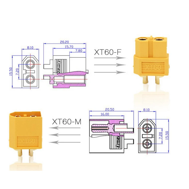 10 шт./5 пар XT60 XT-60 мужской женский пули Разъемы Вилки для RC Lipo батареи