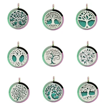 

5PC Art Design 30mm Rainbow Tree Of Life Perfume Essential Oil Locket Necklace Pendant With Chain 10 Pads