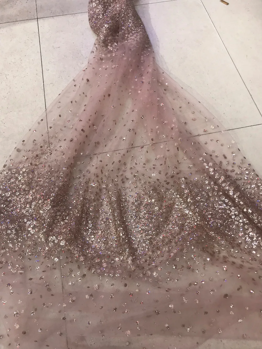 

5yard/lot african glitter lace fabric David-12.1121 embroidered tulle lace with glued glitter for party dress