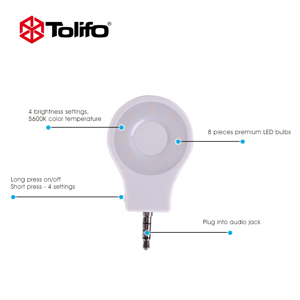 Tolifo HF0801 белый цвет селфи кольцо свет перезаряжаемые карманный прожектор для iPhone