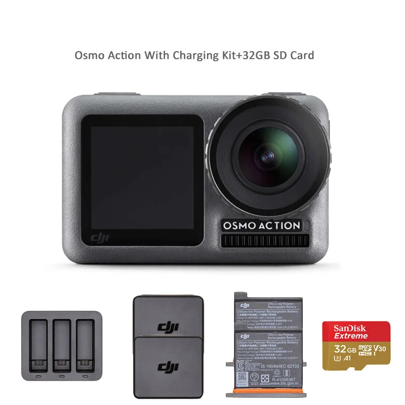 DJI Osmo Action двойной экран 4K HDR видео 8x замедленное движение UHD качество изображения Водонепроницаемая камера абсолютно новая - Комплект: Charging Kit and 32G