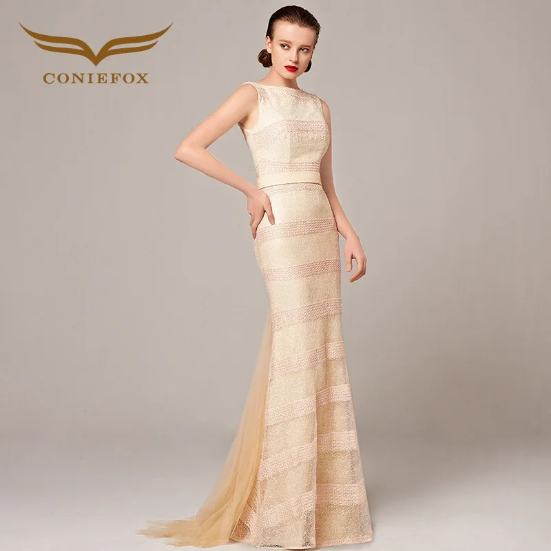 Coniefox 82262 Latest Mermaid Beige Prom Long Dress 2016 Special